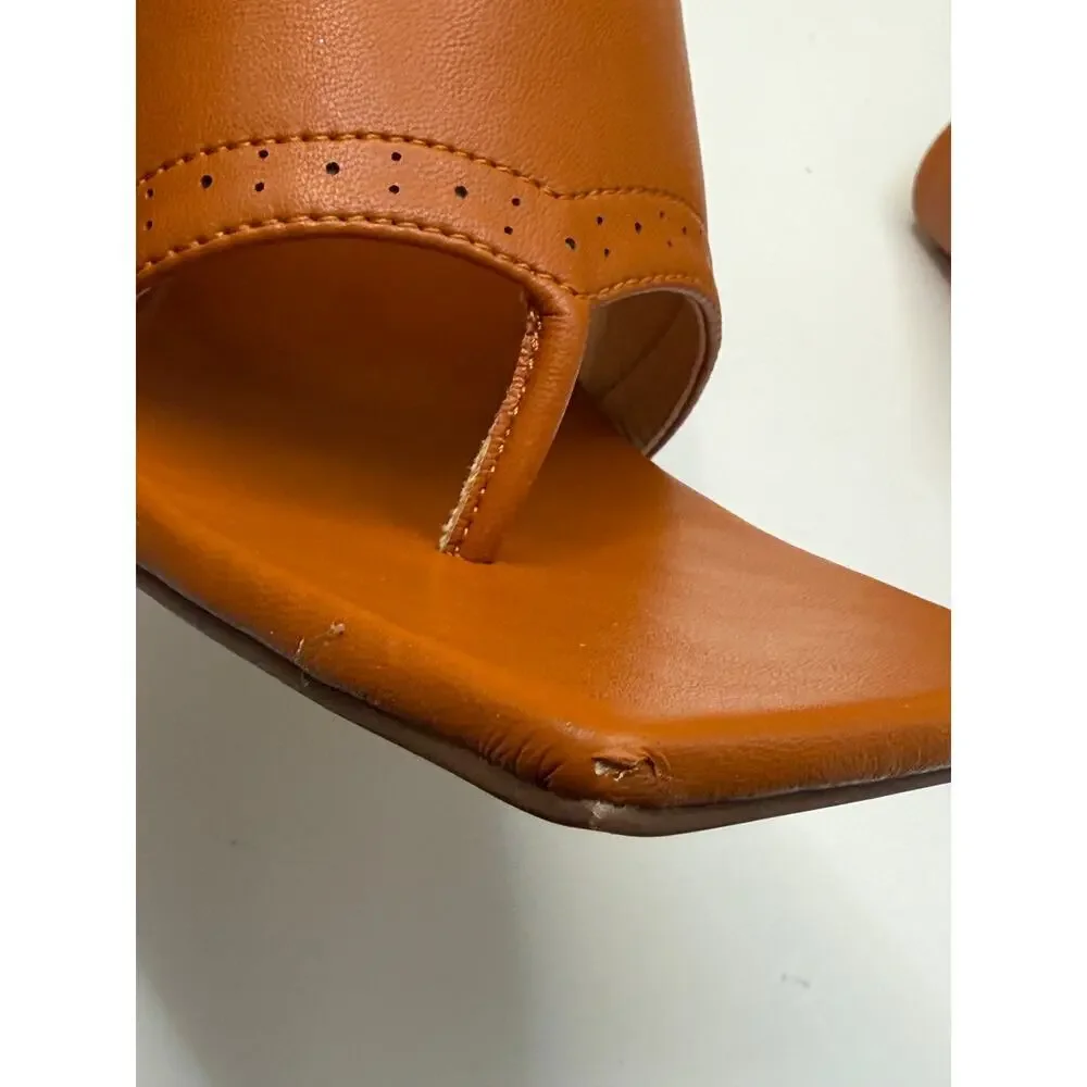NWOT Rampage brown women's square-toe thong mule sandals slip-on Sz 9